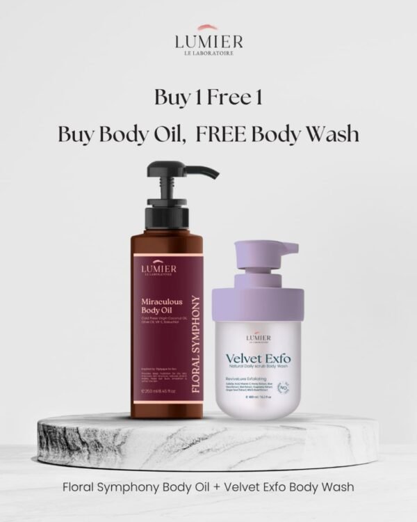 Floral symphony body oil + Free velvet exfo body wash